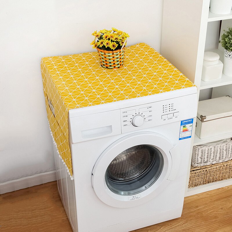 1pc Geometric Refrigerator Cloth Single Door Refrigerator Dust Cover Pastoral Double Open Towel Washing Machine Cover Towel