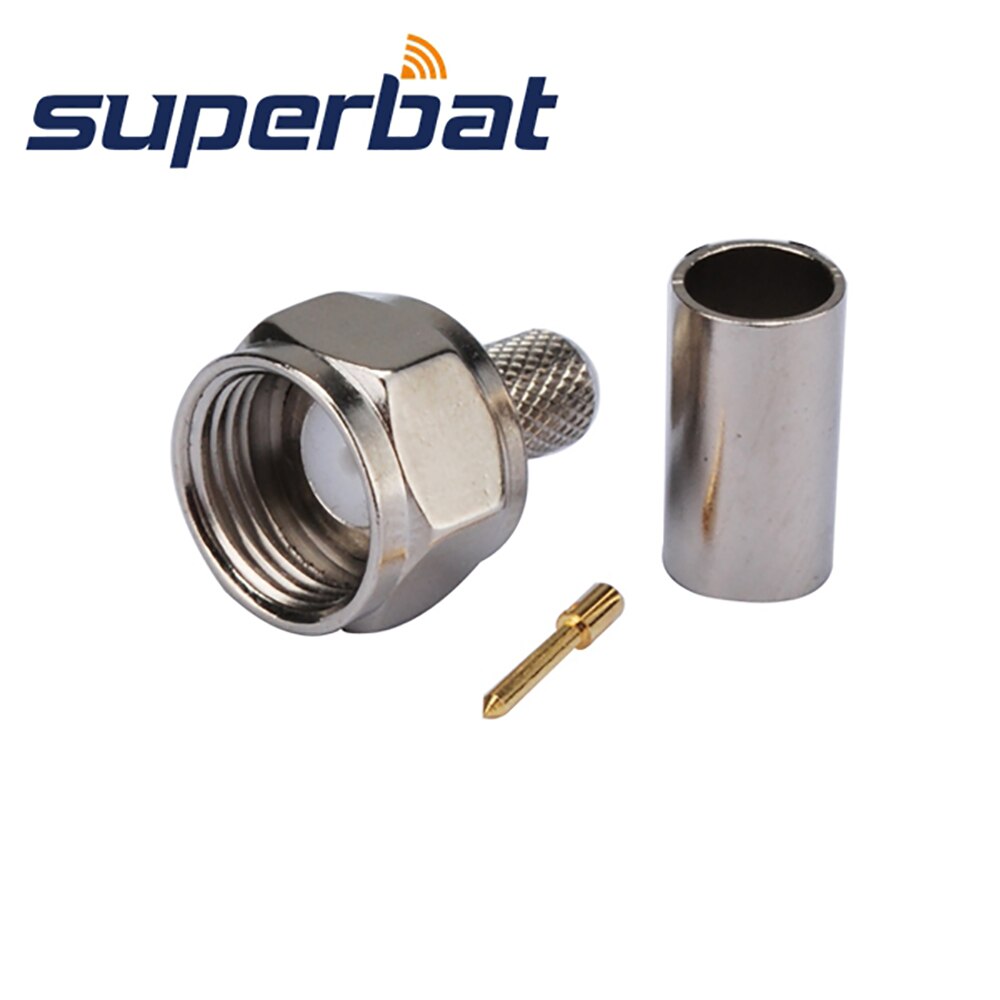 Superbat 10pcs F 75 Ohm Crimp Male RF Coaxial Connector Straight for Cable RG58 RG400 RG142 LMR195