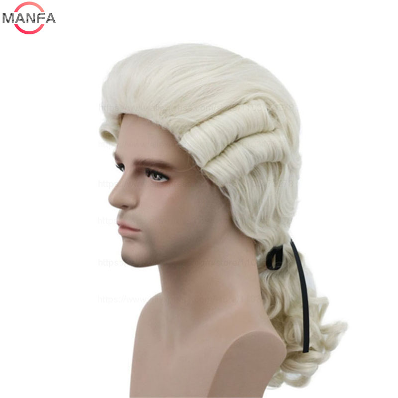 Lawyer Judge Baroque Cosplay Wig Curly Grey White Black Deluxe Historical Long Heat Resistant Synthetic Hair Wigs + Wig Cap
