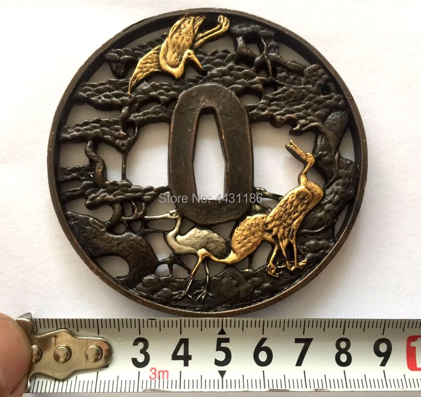 Beautiful Crane Theme Japanese Brass Guard Tsuba For Samurai Knife Katana Sword Guard Wakizashi HandMade Metal Crafts