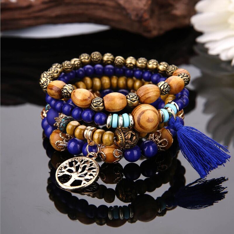 Charm Bracelets for Women Men Multilayer Wooden Beads Wristband Bracelets & Bangles Pulseira Boho Jewelry