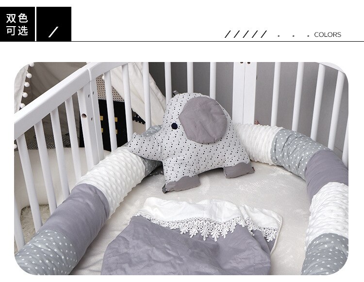 2.5m baby bed bumper crib bumper room decoration room decor toddler bed baby bumper: Gray