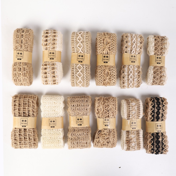 Cinta tejida de Yute Natural para envolver de boda, cinta de arpillera de cáñamo, manualidades DIY, suministros para fiestas, decoración del Festival, 2 metros por rollo