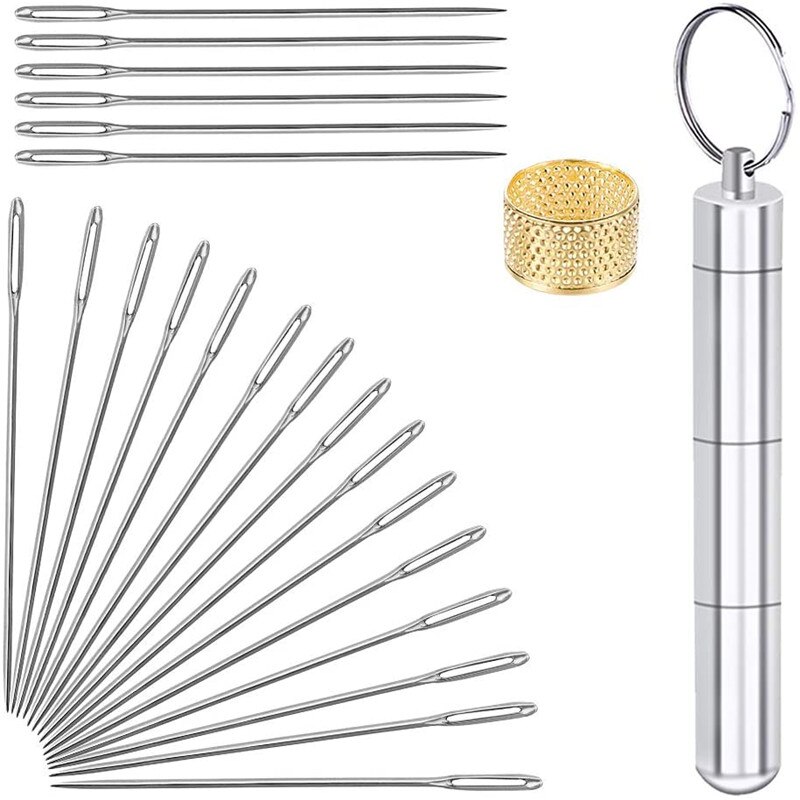 21 PCS Large Eye Sewing NeedlesSewing Sharp Needles Handmade Leather Needle Embroidery Thread Needle