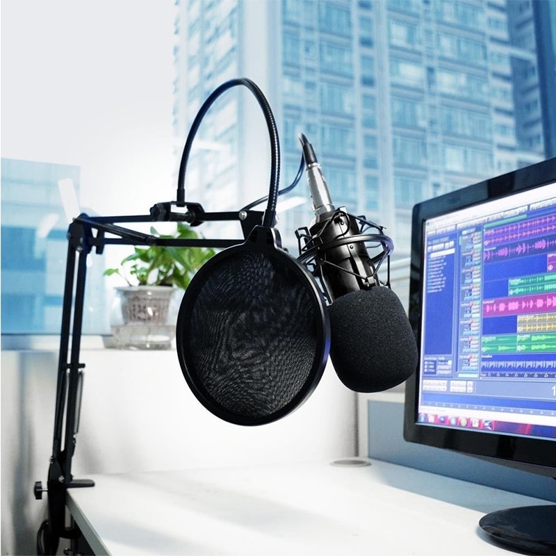 Professionele Microfoon Pop Filter Opname Duurzaam Double Layer Studio Klem Microfoon Voorruit Voor Spreken Studio Zingen