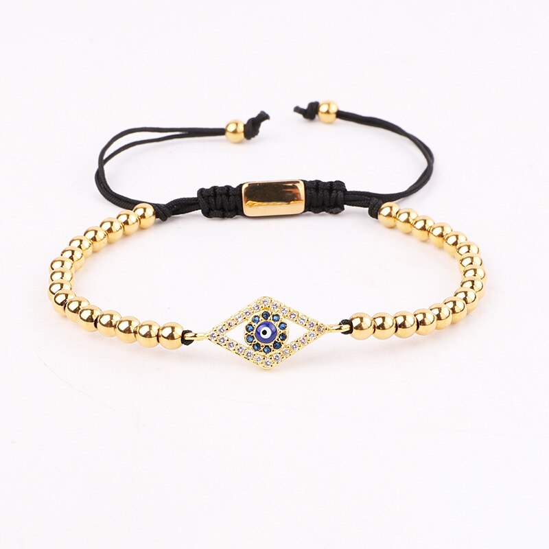 Jaravvi perline in acciaio inossidabile ad alta quantità CZ Eye Cross Charm intrecciato Macrame Set di braccialetti per amicizia da uomo: Eye