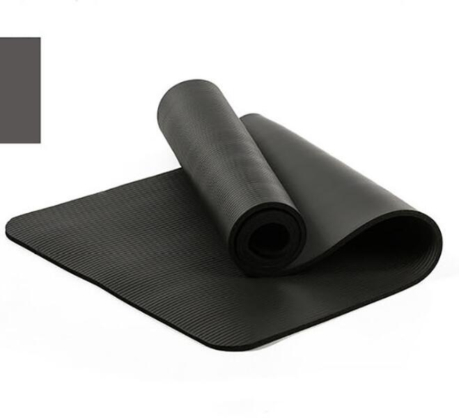 10mm nbr yogamåtte med gratis bære reb 183*61cm skridsikker tyk pad fitness pilatesmåtte til udendørs motionscenter træningsfitness: Sort