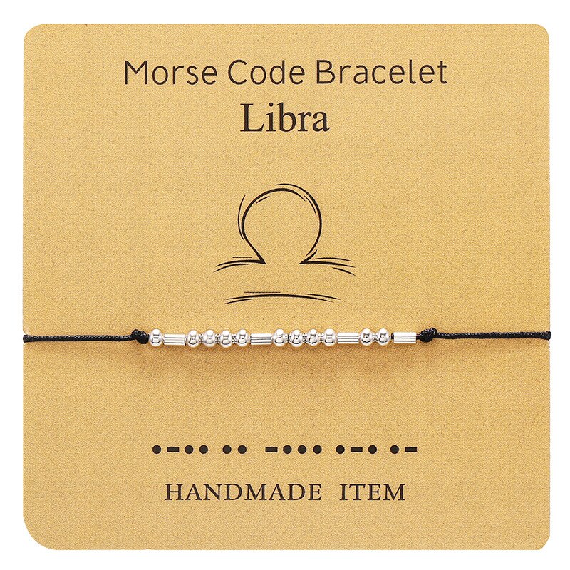 Kupfer Zodiac Konstellationen Morse Code Geflochtene Armbänder Silber Farbe Schwarz Krebs Einstellbar Für Frauen und Mann 1 Stück: 7