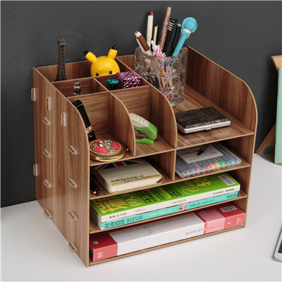 Hout bestand frame DIY portfolio bestand rek hout desktop ontvangen multi-layer bestand lade document trays Briefpapier houder: Bruin