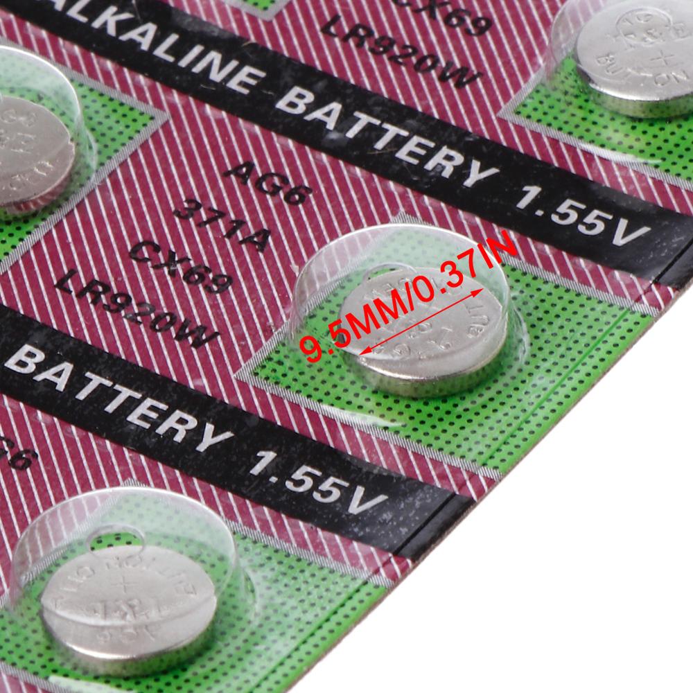 10 pièces Pile alcaline AG6 1.55V Bouton Pile bouton 371 SR920SW LR920 SR927 171 370 L921 LR69 SR920 Piles Pour Montre