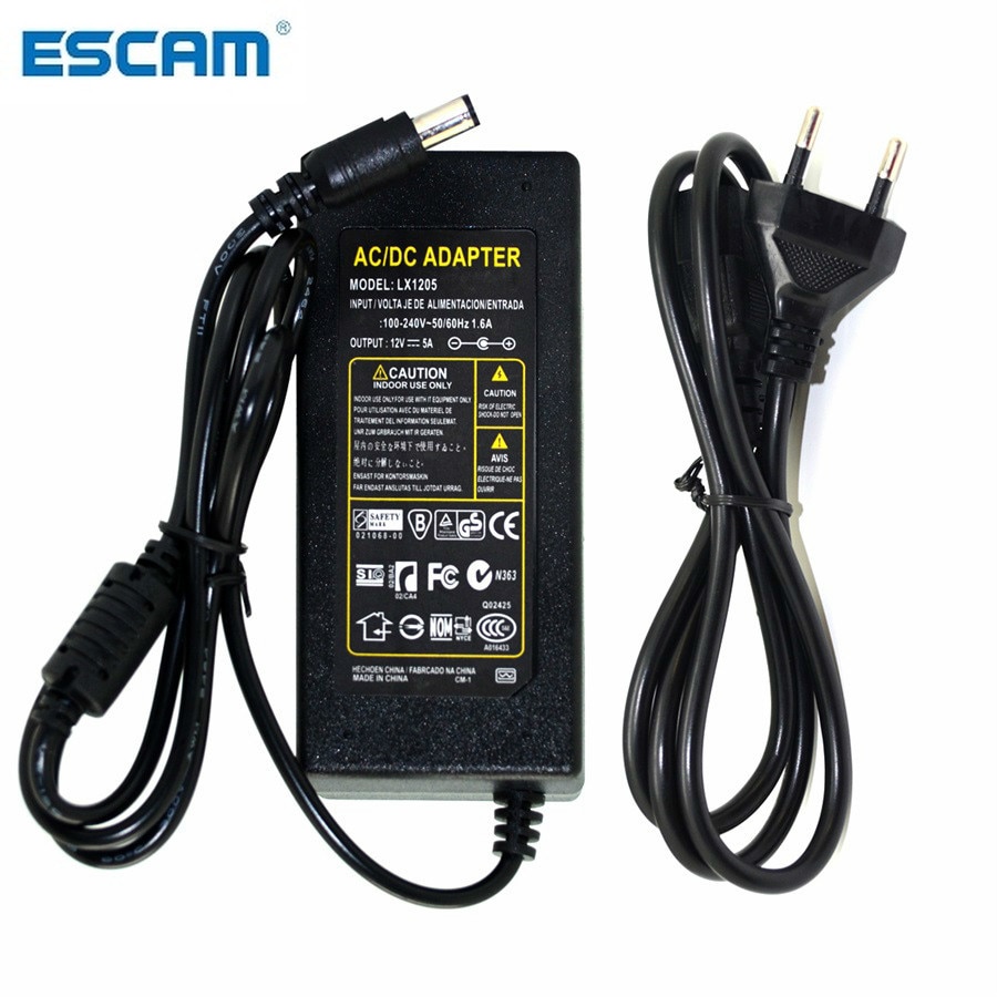 ESCAM DC 12 V 5A 60 W Power Adapter Transformator Schakelaar AC100-240V om DC12V Voeding voor CCTV Camera Beveiliging systeem