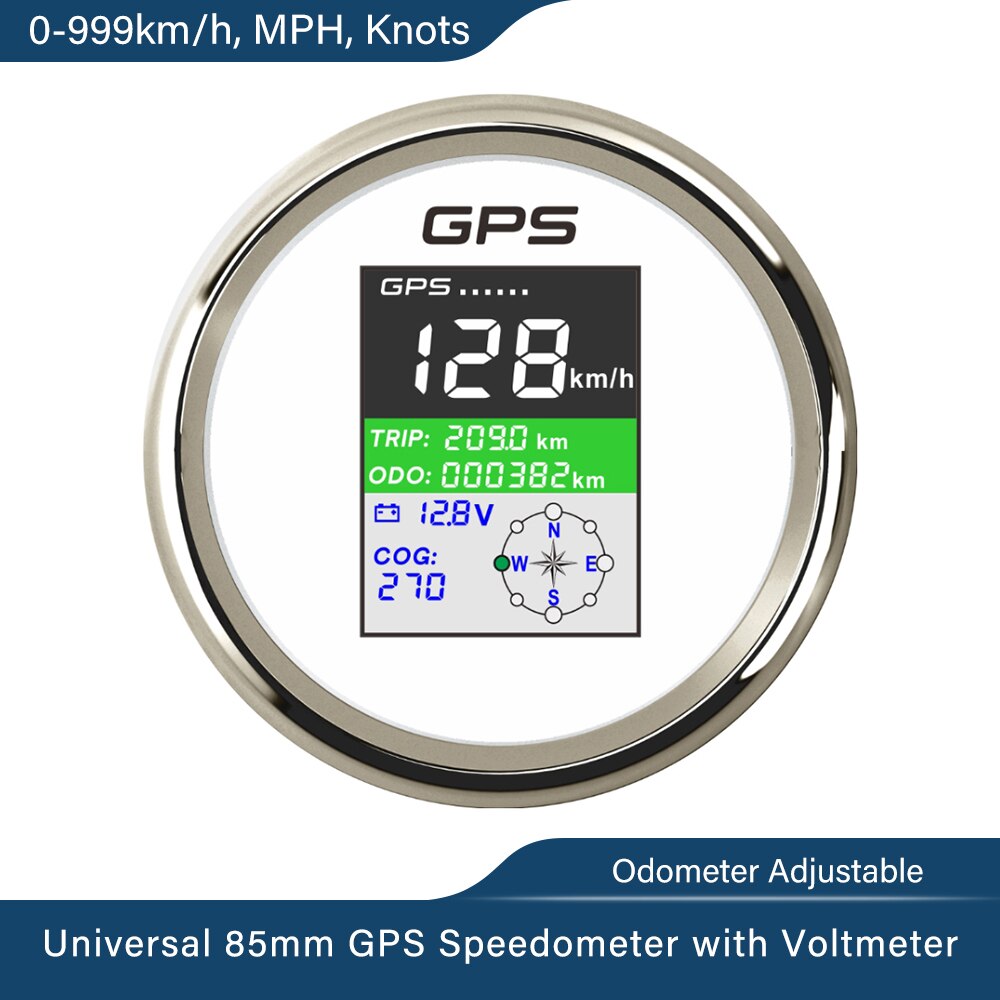 Tachimetro GPS digitale per barche da 85mm 0-999km/h nodi MPH tensione 9-32V odografo viaggio regolabile con antenna GPS schermo TFT: WS