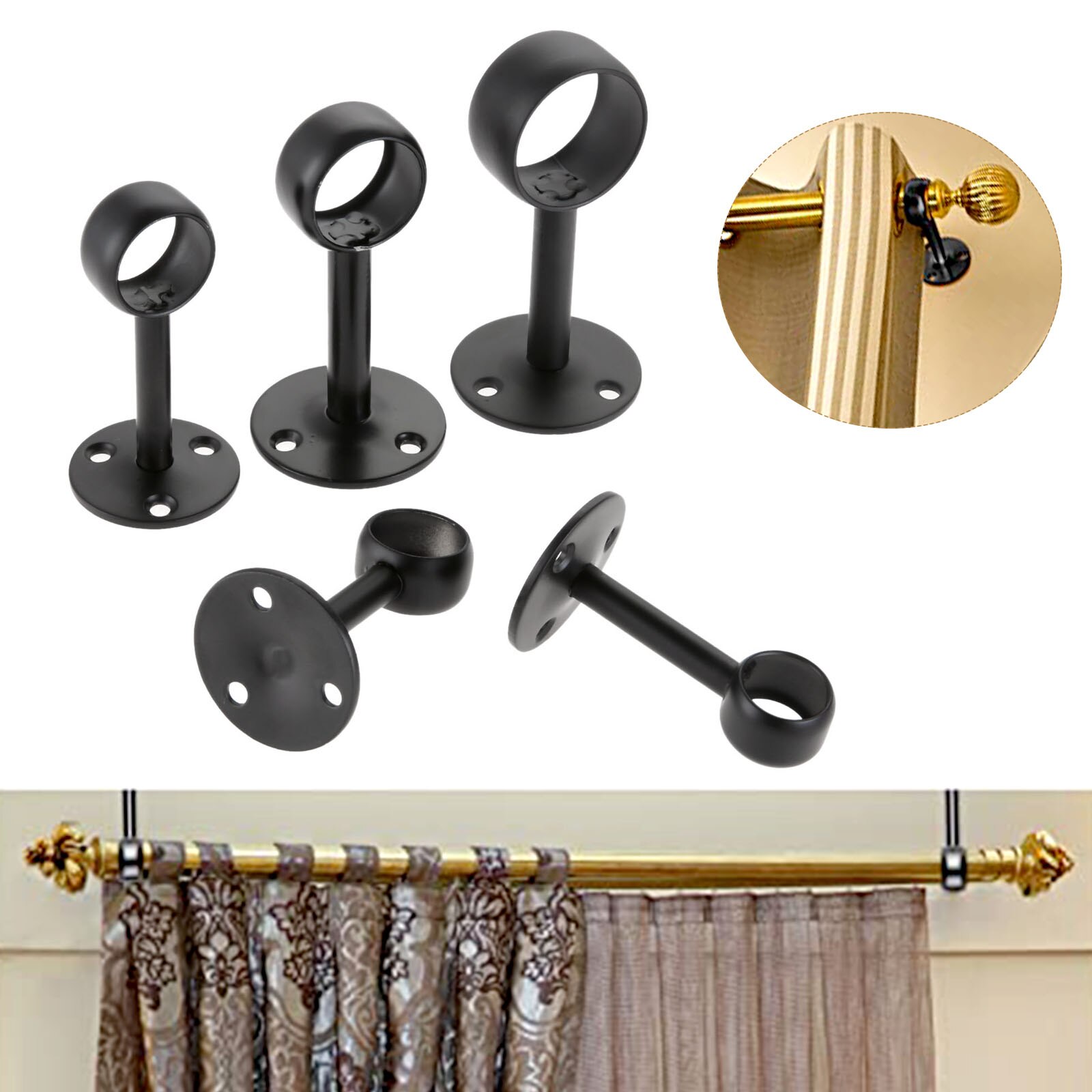 2Pcs Flange Rod Holders Curtain Rod Ceiling-Mount Bracket Stainless Steel Flange Rod Holder Closet Pole End Supports Socket
