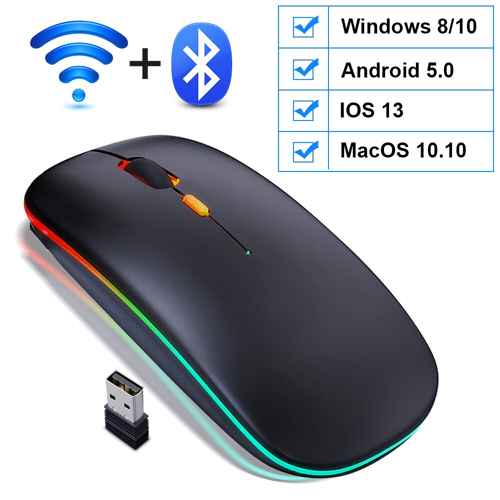 Draadloze Muis Voor Computer Rgb Bluetooth Muis Oplaadbare Draadloze Muis Usb Stille Mause Ergonomische Muizen Voor Laptop Pc: RGB BT Black