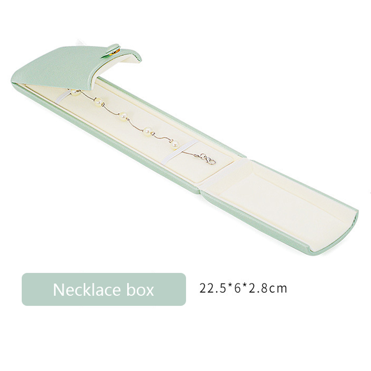 Tender Green Reticulated Pu Leather Double Open Jewelry Storage Box Proposal Ring Box Pearl Necklace Collection Box: Necklace box