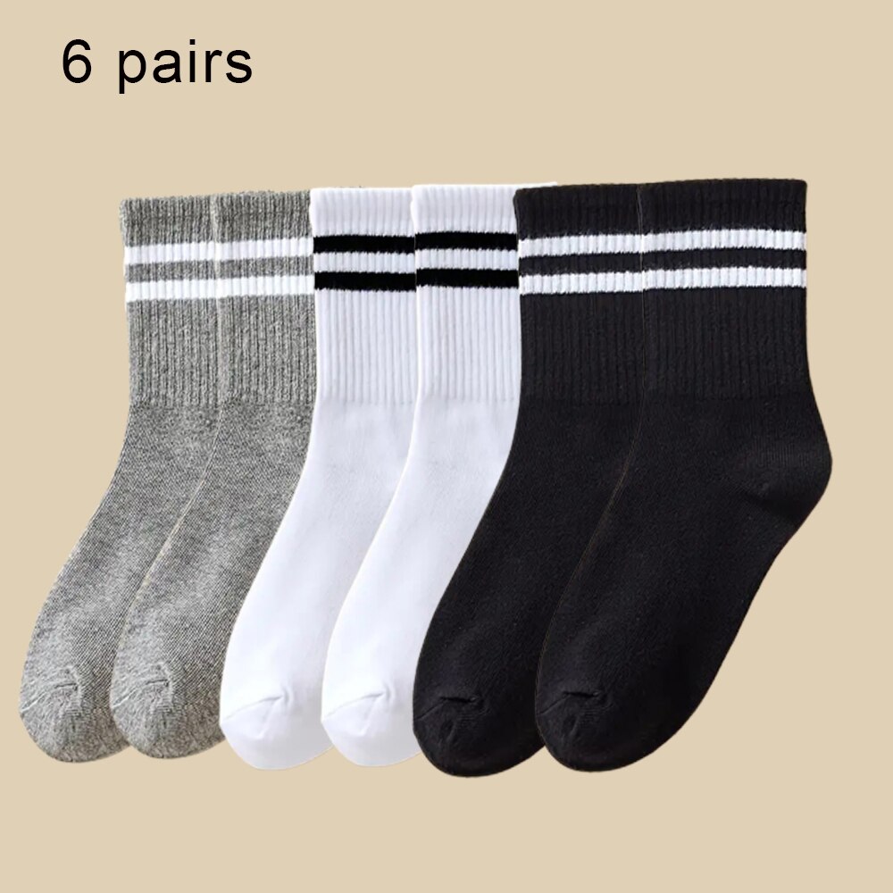 6/12 pares de calcetines medios para mujer Color sólido transpirable cómodo en otoño invierno absorbente de sudor calcetines casuales de deportes: Negro