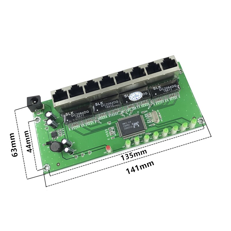 OEM factory direct mini fast 10 / 100mbps 8-port Ethernet network lan hub switch board two-layer pcb 2 rj45 1 * 8pin head port: 3-Transfer module