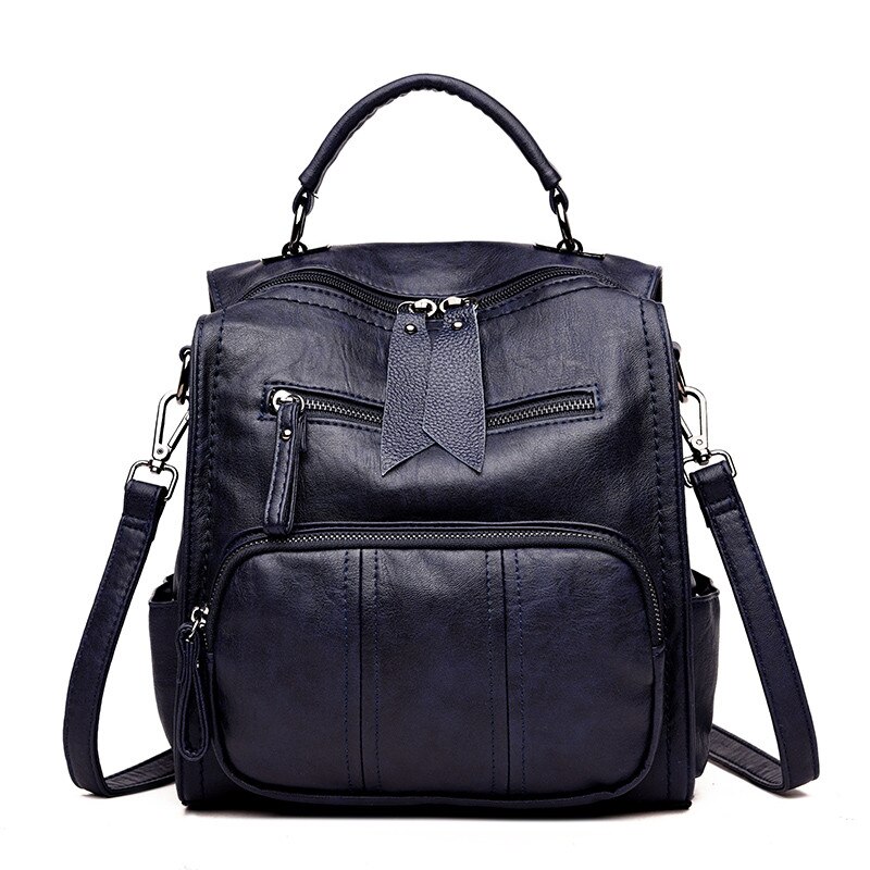 Multifunctio Vrouwen Rugzakken Leer Vrouwelijke Reizen Schoudertas Rugzak Vrouwen Tas Schooltas Rugzak Meisje: BLUE