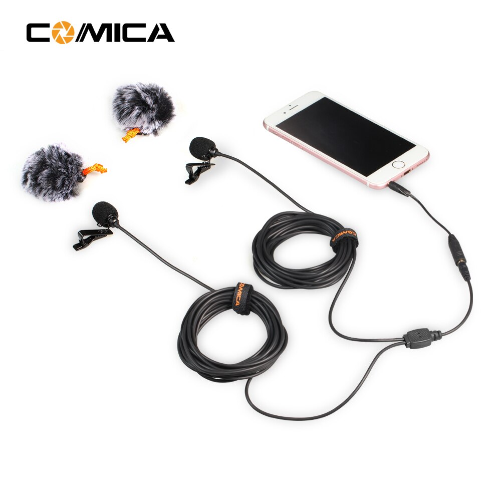 Comica-Micrófono de solapa Lavalier de doble cabeza, micrófono condensador omnidireccional con Clip, 2,5 M/4,5 M/6M, para Smartphone, cámara DSLR, GoPro, PC