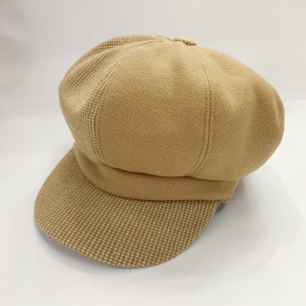 Gorro octogonal de tela de lana de casqueta de tela escocesa de retales boina con estilo coreano