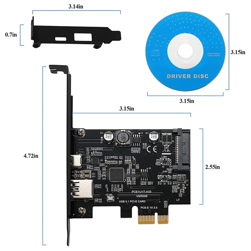 PCIe to USB 3.2 Gen1 Card with 5 Gbit/S Bandwidth 2-Port (USB-A + USB-C) USB PCIE Card Supports for Windows 10/8/LINUX