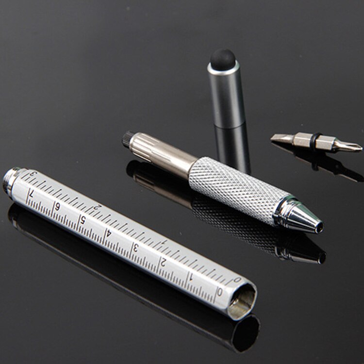 Caneta esferográfica multifuncional de metal, 6 em 1, com tela sensível ao toque, chave de fenda de dupla finalidade, régua de nível, presente, ferramenta, escola, escritório, papelaria