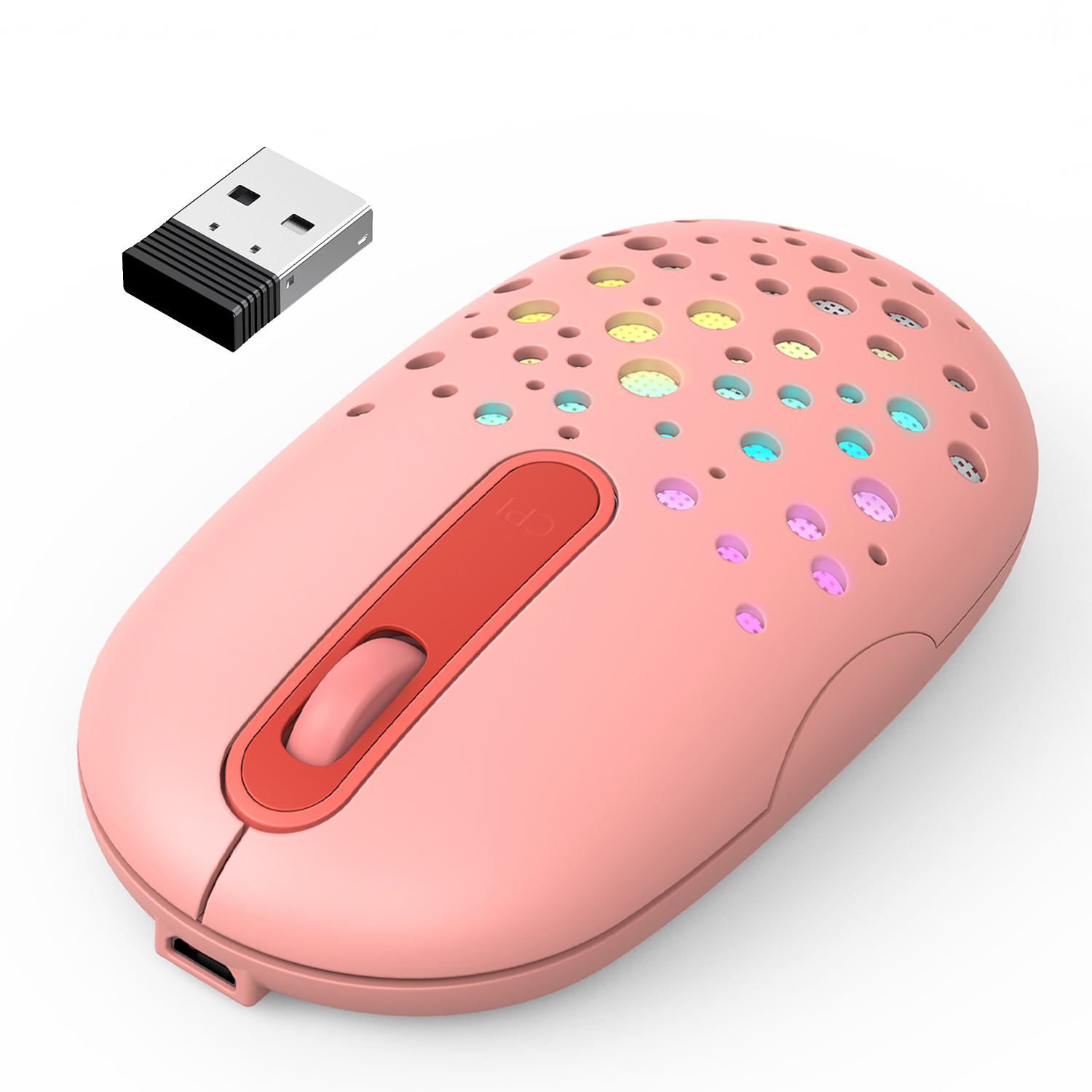 Jelly Comb Wireless Mouse Rechargeable Ergonomic USB Mouse Slim Cordless Mice for Laptop PC Purple Pink Mouse for Computer: Pink