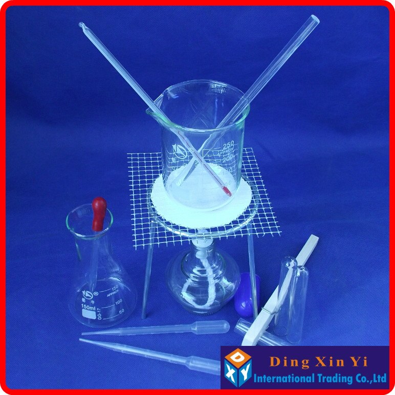 Beaker+Tripod+Glass Erlenmeyer Flask+Alcohol lamp+Stem thermometer,etc.(14 pieces of goods)The chemical experiment device