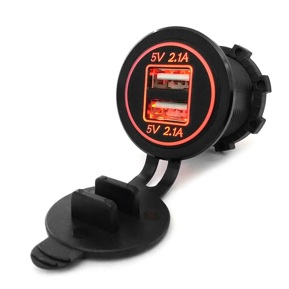 2 in 1 dobbelt usb bil cigarettænder stik oplader strømadapter rød led digital voltmeter vandtæt base: 05
