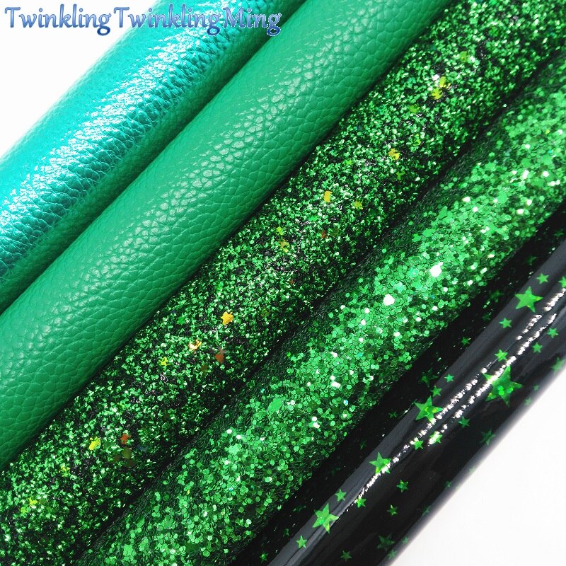 Grønt chunky glitter lærred , 8 " x11 " glitter lagner, imiteret læder lagen, chunky glitter hår sløjfe og ørering stof  xm017