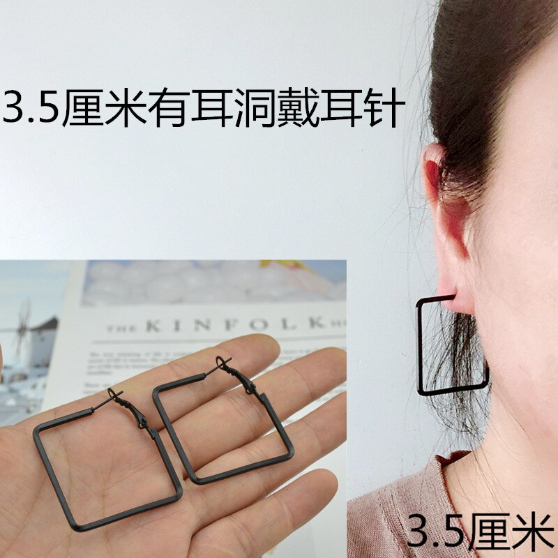 Clip On The Ear Without Piercing Earrings for Women Jewelry Fine Accessories Non Pierced Girl Students Ladies Earrings: black clip 3.5cm