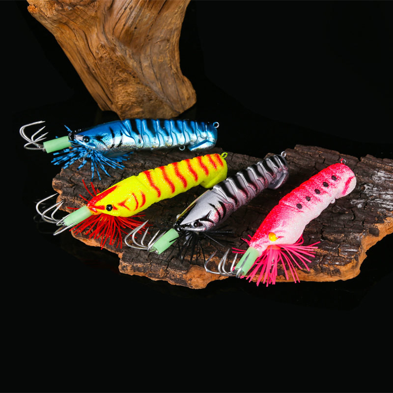FSDZSO appât de calmar crochet de calmar leurres de crevettes en bois gabarits appât de seiche Simulation réaliste Silicone poulpe appât pêche
