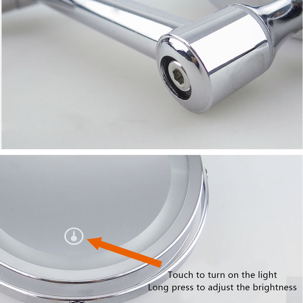 LED Double Sided Makeup Vanity Mirror Wall Mount 10x Magnification Swivel Extension Mirror 35.5 x 23.5 x 8.5cm TB