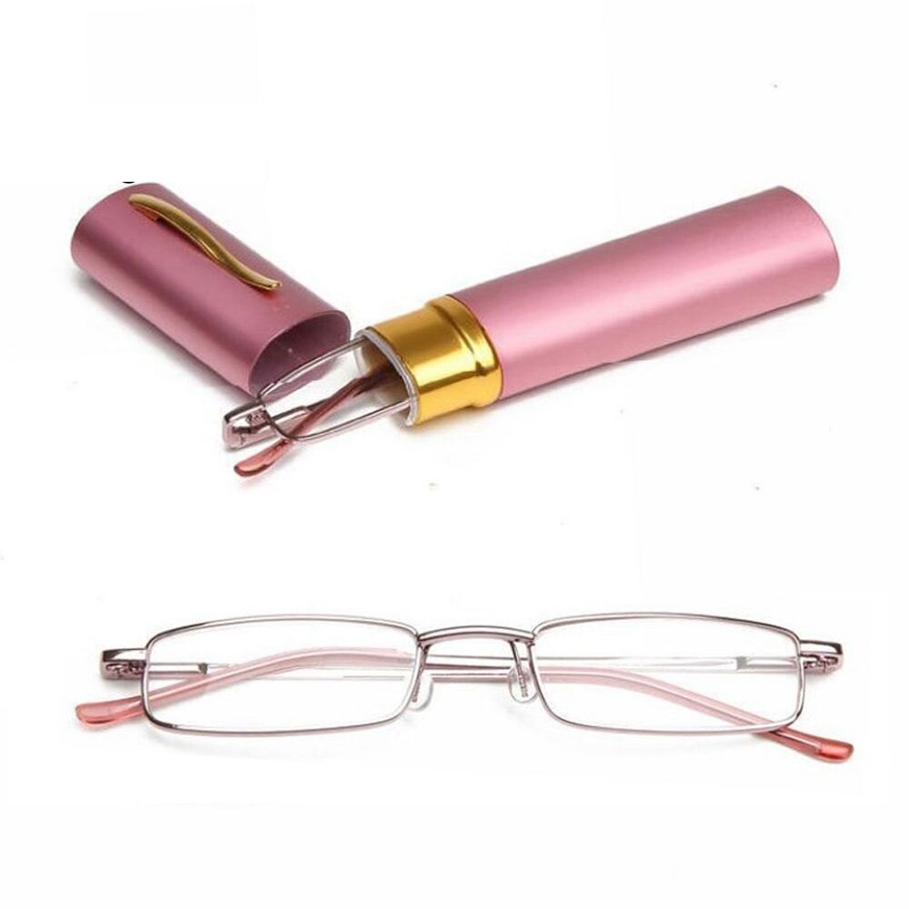 Unisex Rvs Frame Hars Leesbril 1.00-4.00 Met Tube Case Vouwen Anti Vermoeidheid Verziend Brillen