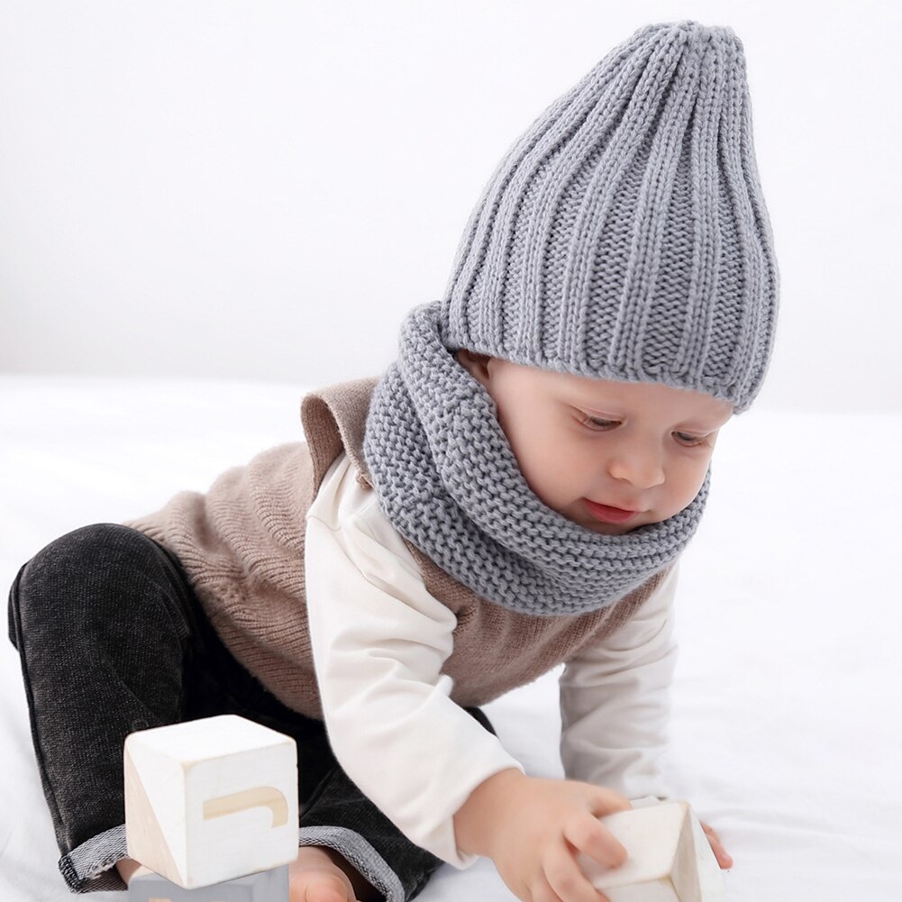 Dejlige baby børn dreng pige garn strikket vinter varm beanie cap hat tørklæde sæt