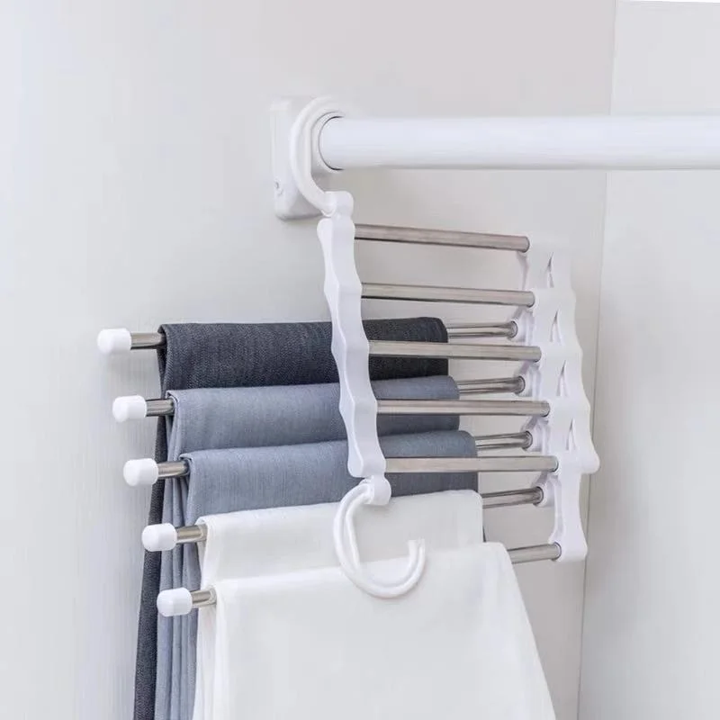 Appendiabiti per pantaloni magici 5 in 1 Appendiabiti pieghevole per pantaloni in acciaio inossidabile Scaffali per appendiabiti per camera da letto Organizzatore per armadio: Grigio chiaro