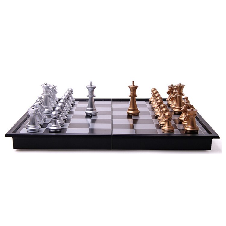 Super Big Home International Chess Set Magnetic Foldable Board With Golden Silver Chess set