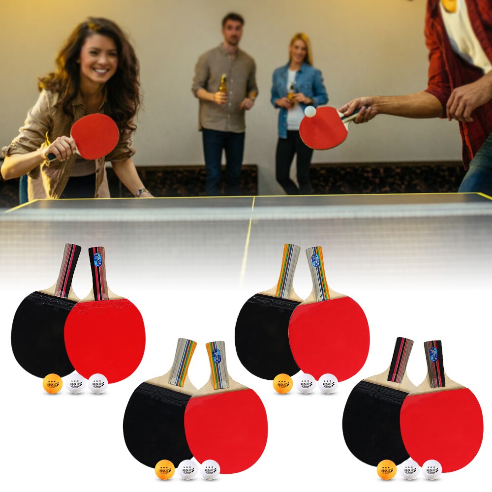 Pingpongbatjes, tafeltennisbatjes, 2 pingpongbats, 3 ballen, lange korte steel, pingpongracket trainingsaccessoires