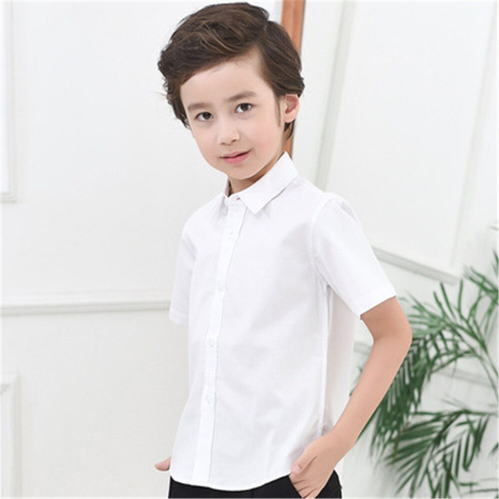 Camisas blancas para niños, ropa de algodón sólido de manga corta, camisas formales para adolescentes, uniforme escolar de 6, 8, 10, 12 y 14 años