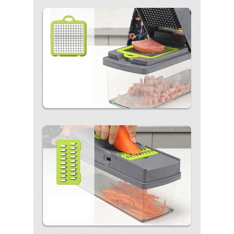 Vegetable Chopper 12-In-1 Veggie Chopper Spiralizer Vegetable Slicer Food Chopper with Container Fruit Dicer