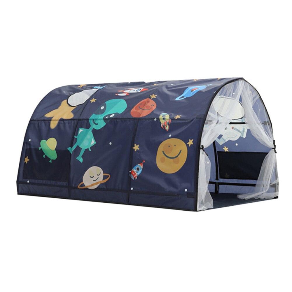 Boys Girls Double Net Curtain Inner Pocket Camping Baby Toddlers Starry Sky Bedroom Decor Sleeping Cute Cartoon Kids Play Tent: Blue