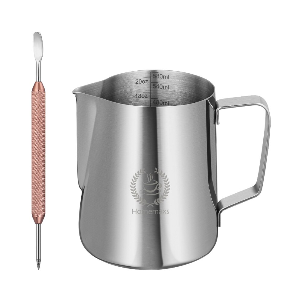 HOMEMAXS 1PC Milk Pitcher with Latte Art Pen 20oz/600ml Useful Large Capacity Holder for Coffee Espresso Cappuccino Latte: Default Title
