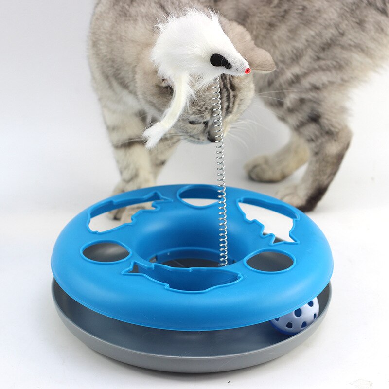 Brinquedo de treinamento do gato da mola do rato única camada placa de diversões gatos treinamento plataforma giratória interativa brinquedos suprimentos para animais estimação: blue