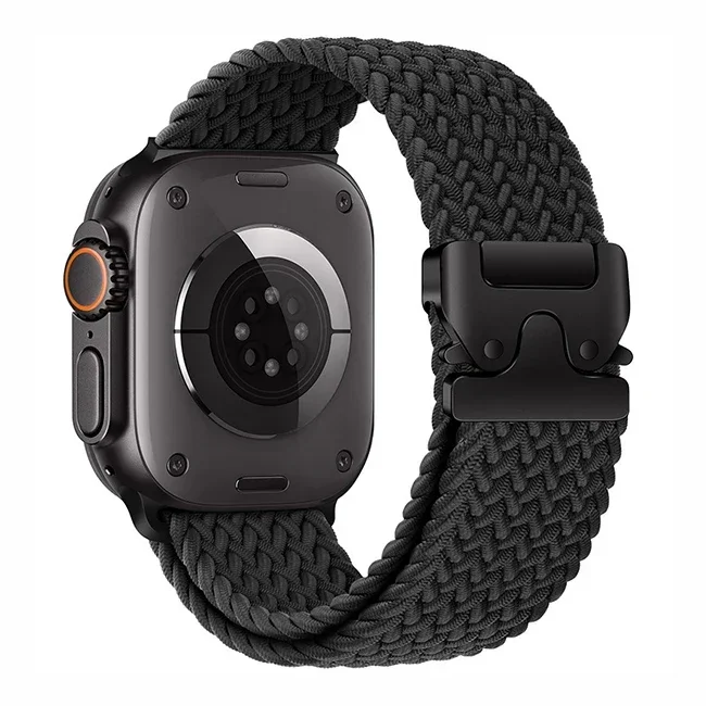 Correa trenzada Solo Loop para Apple watch Band 46mm 44mm 45mm 42mm 40mm 41mm Ultra 2 49mm Correa iwatch Series 10 9 8 7 6 SE 5 4: Negro y gris / 14 mm