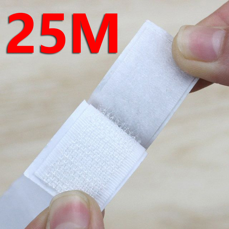 5M Reusable Self-adhesive Hook and Loop Fastener Tape Magic Nylon Sticker Strips with Glue for DIY Craft Accessories Black White: 25mm / WHITE