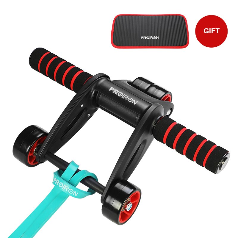 Unisex Fitness Equipmentfolding Vier Wiel Dubbele Rij Lager Roller Fitness Oefening Buikspier Wiel: With resistance band