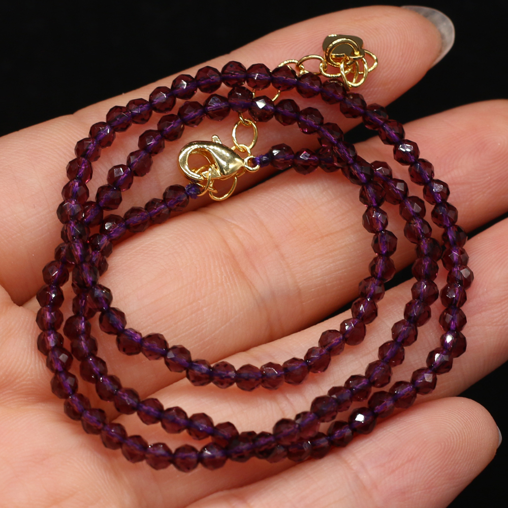 Collar de espinela natural para hombres y mujeres, collar de cuentas de piedra pequeñas de 3mm, accesorios de joyería, el mejor , longitud 38 + 5cm,: Morado