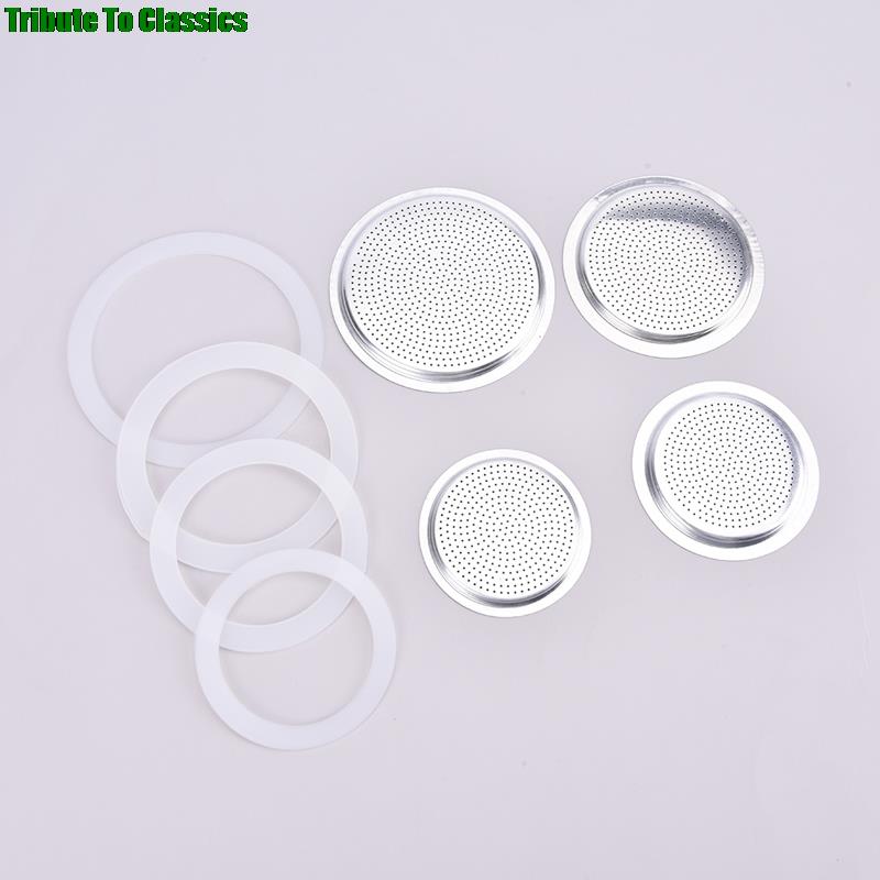 3 Silicone Gaskets And 1Pc Stainless Steel Filter Moka Pot Coffee Bottle Replacement Compatible With 3/6/9/12 Cup Moka Express