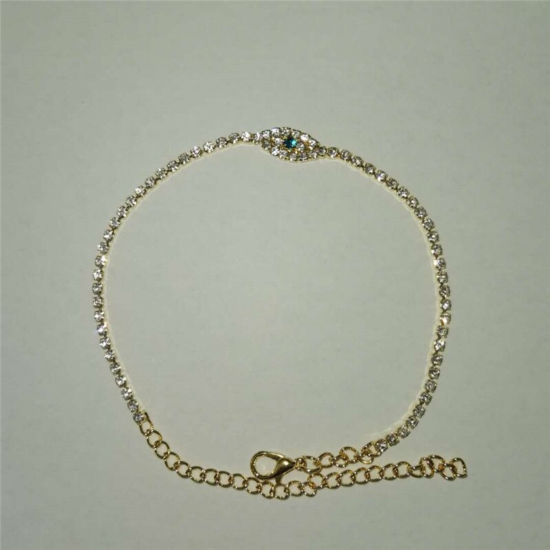 Blue Crystal Evil Eye Crystal Enkelbanden Voor Vrouwen Zomer Strand Barefoot Tennis Vrouwen Keten Enkelband Chain Sieraden Accessoires: Goud-kleur