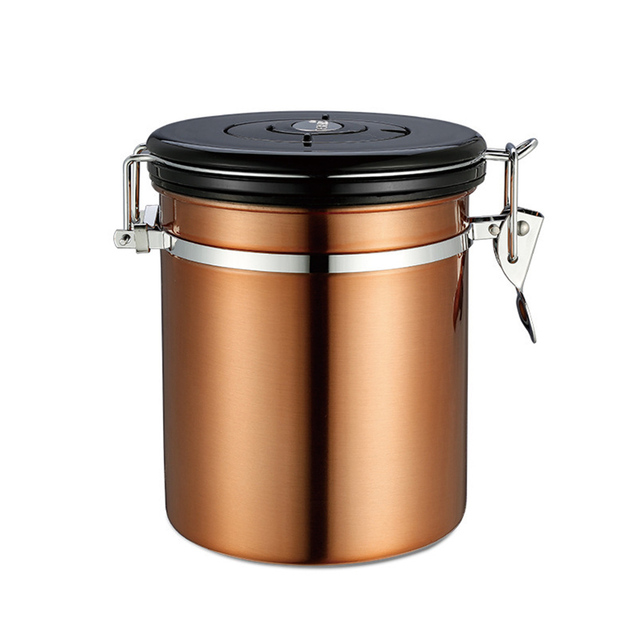 Contenant à café hermétique en acier inoxydable 304, 1,8 l, ensemble de boîtes de rangement, avec cuillère pour café, grains, thé: Gold